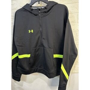 Under Armour Women's Large 1/4 Zip Sweatshirt. Black and Neon Green